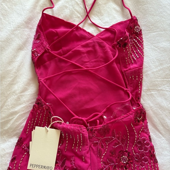 Peppermayo Hot Pink Beaded Slip Dress - Picture 3 of 4